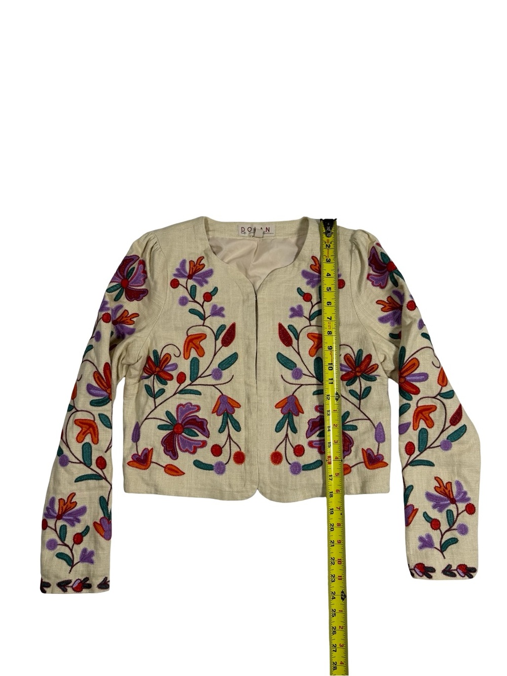 Dolan Jacket XS Embroidered Floral Linen Blend Cropped Boho Festival Colorful - Picture 3 of 12